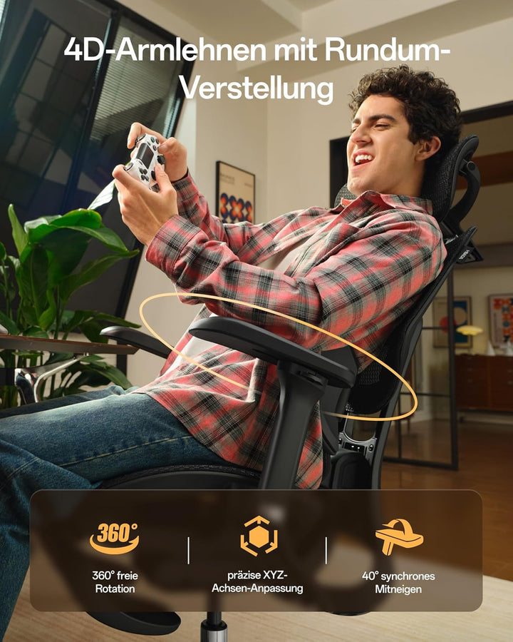 Hbada E3 Air 2026 Edition Ergonomischer Bürostuhl, 3-Zonen-Lordosenstütze, Comfy Home Office Chair m