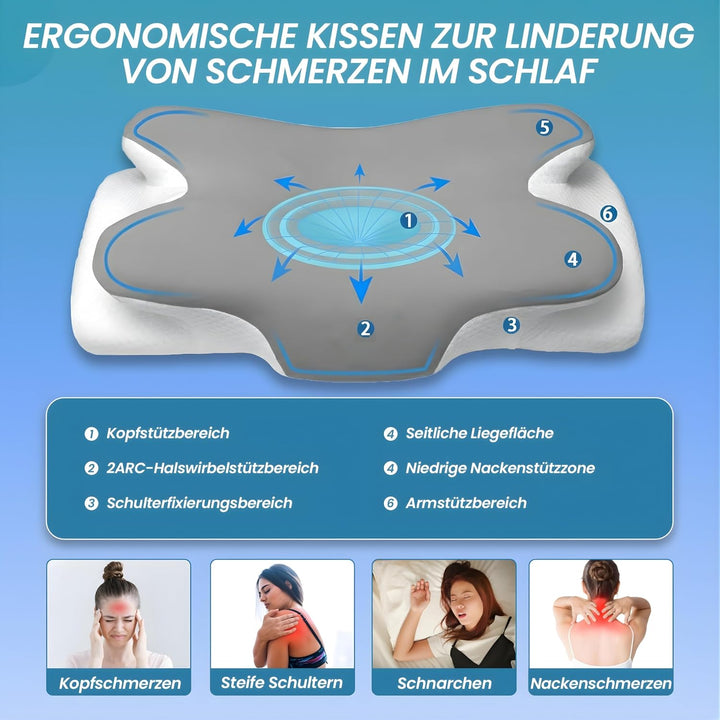 Nackenkissen Memory Foam 65x38cm, Ergonomisches Kopfkissen für Nackenschmerzen, Orthopädisches Schme