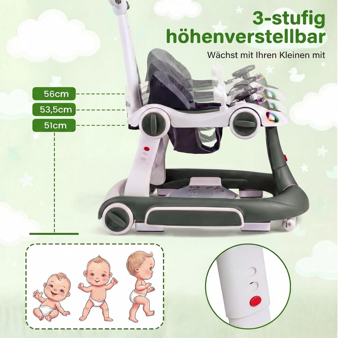 FANTASK 7 in 1 Lauflernhilfe mit abnehmbarem Verdeck, Lauflernwagen höhenverstellbar mit Spielboard,