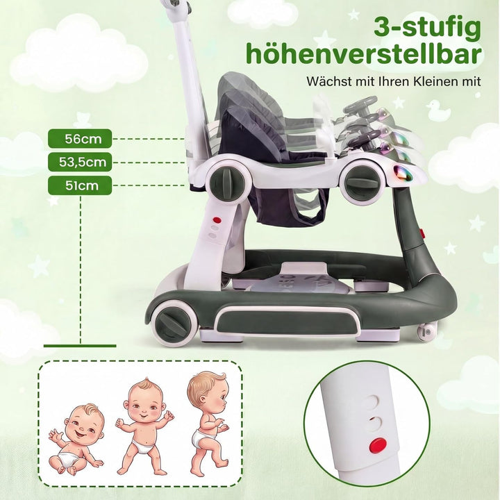 FANTASK 7 in 1 Lauflernhilfe mit abnehmbarem Verdeck, Lauflernwagen höhenverstellbar mit Spielboard,