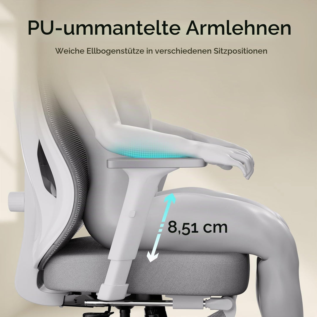 Hbada P5 Ergonomischer Bürostuhl, Schreibtischstuhl mit Verstellbarer Lordosenstütze, atmungsaktive