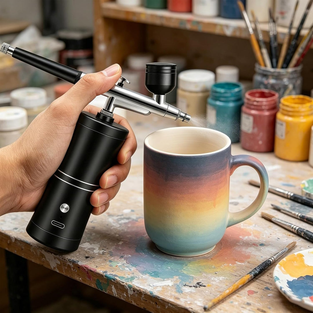 Handgehaltenes Airbrush-Set Kompakt USB-C Anschluss 0,4kg Leicht (Schwarz), Schwarz