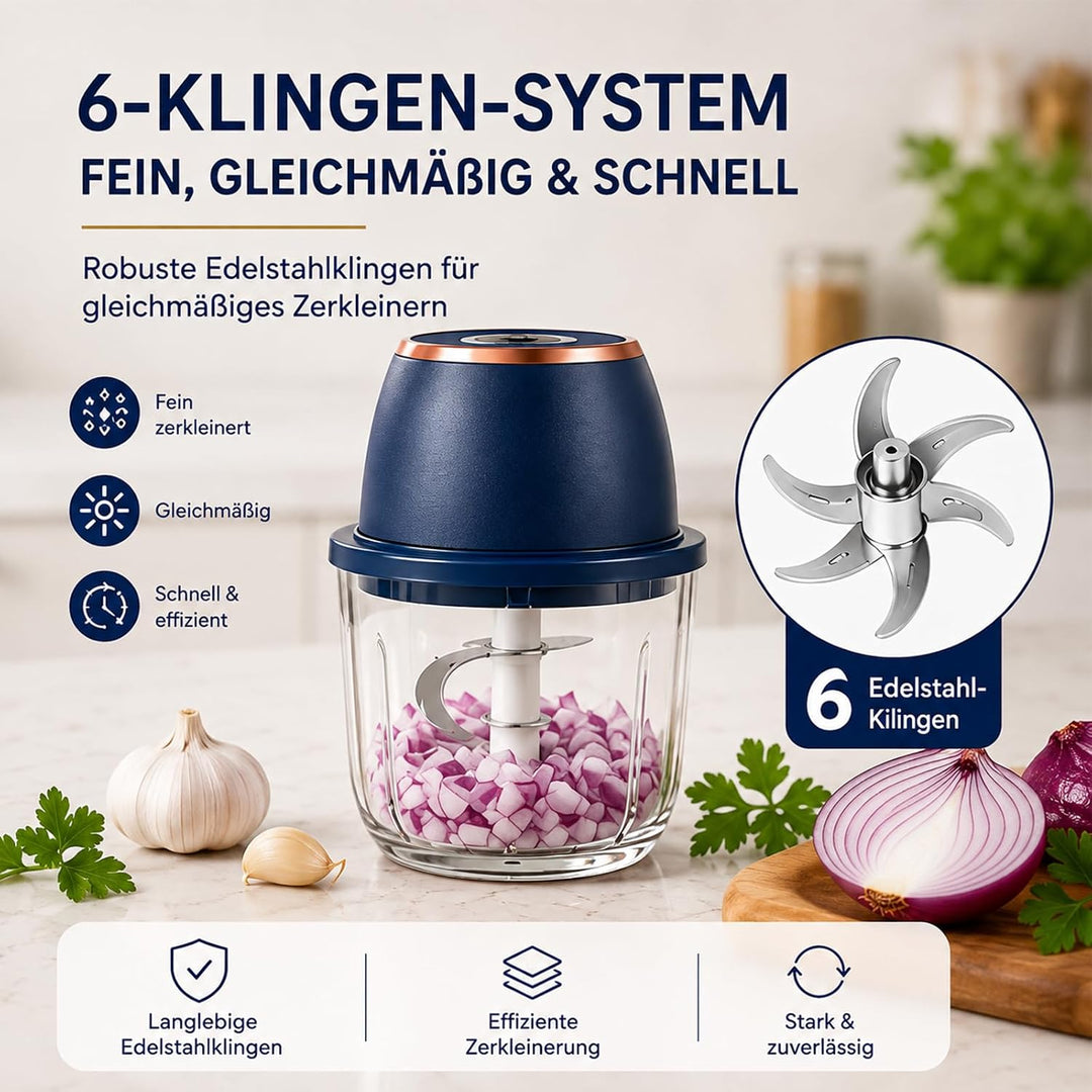 Elektrischer Zerkleinerer 350ml, USB-C, 6 Klingen für Fleisch &amp; Gemüse
