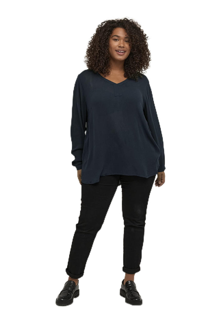 KAFFE CURVE Langarm-Bluse KCami Damen Bluse Grosse Grössen Langarm V-Ausschnitt Shirt 40 Grosse Grös