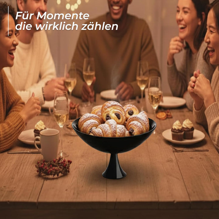 CRISTALICA Obstschale Schwarz - Dekoschale mit Fuss aus Glas - 33 cm Durchmesser - Premium Süssigkei