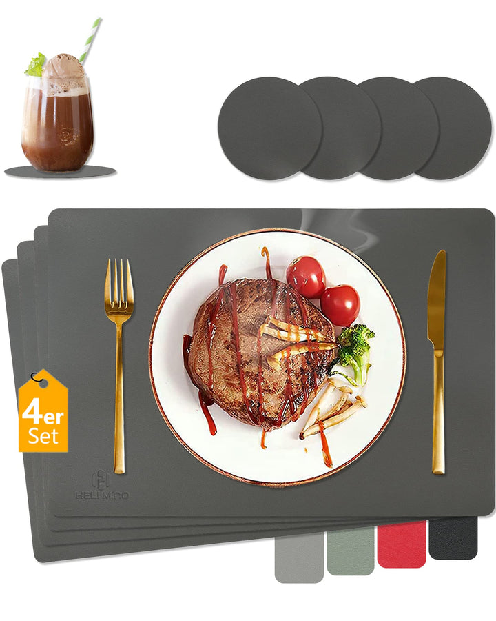 Platzsets Abwaschbar,Tischsets Abwischbar,Tischset Leder,Hitzebeständig Doppelseitigen I 4er Set Pla