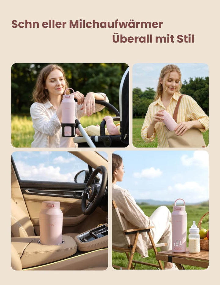 Paruu Tragbarer Flaschenwärmer Baby Unterwegs, Schnellaufheizen in 2 Min, Leicht zu Reinigende Weite