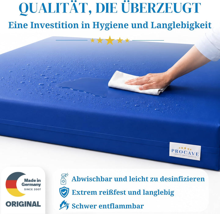 PROCAVE wasserdichter Matratzenbezug in blau. atmungsaktiv und abwischbar 80x200 cm für Matratzen-Hö