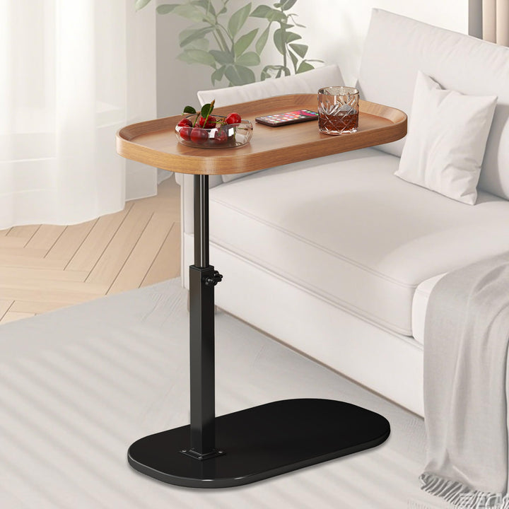 Beistelltisch C Form Höhenverstellbar 30x45cm, Holz Klein Couchtisch Sofatisch mit 360° Drehbar, Ova