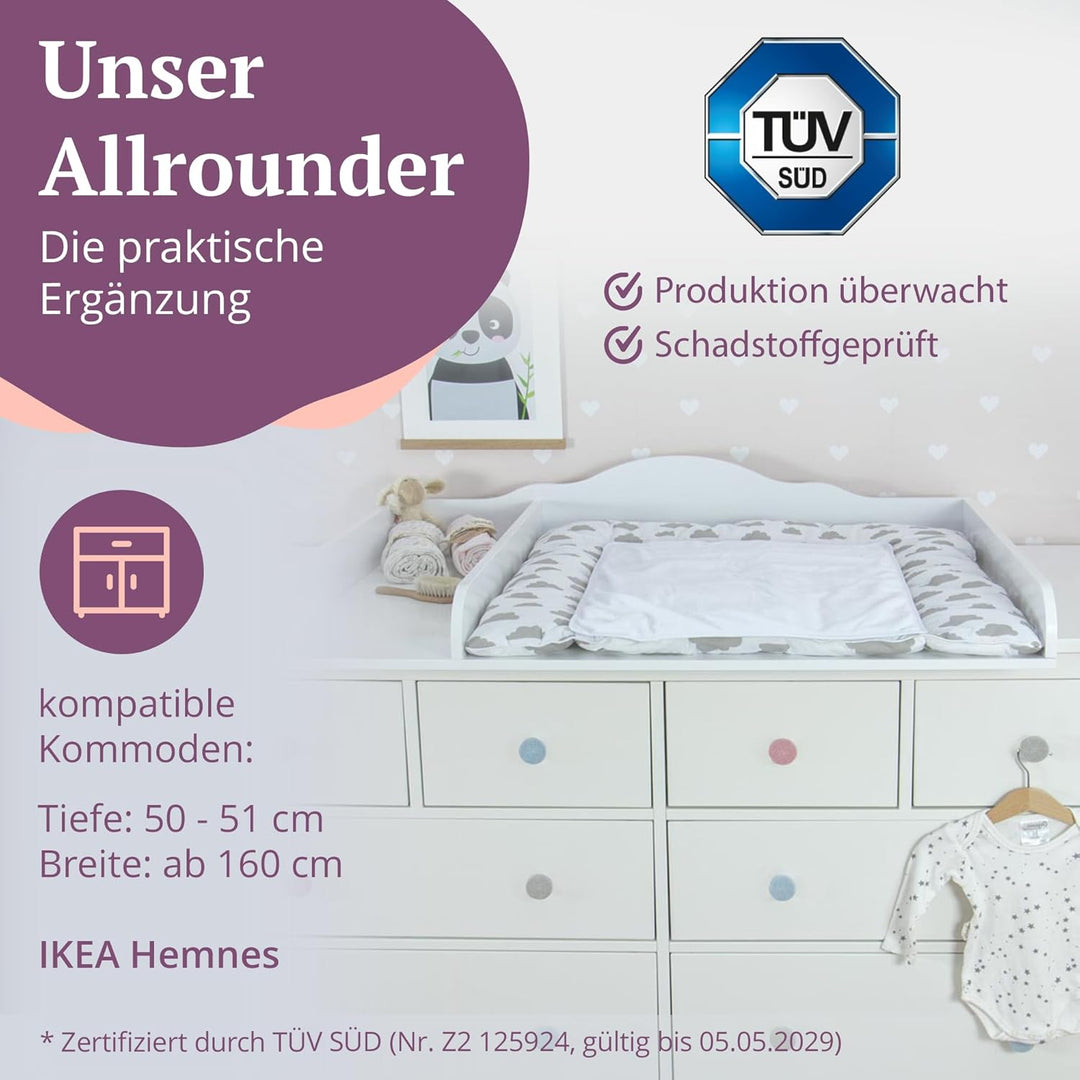 Puckdaddy® Noah | Wickelaufsatz für IKEA Hemnes Kommode u.Ä. | 160x80x15cm | Wickelauflage mit Blend