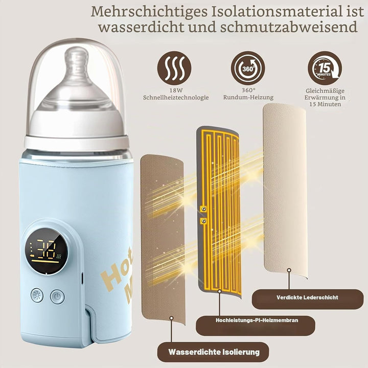 Flaschenwärmer Baby, Tragbarer Flaschenwärmer, Unterwegs mit LCD-Display USB-Ladung Babyflaschenwärm