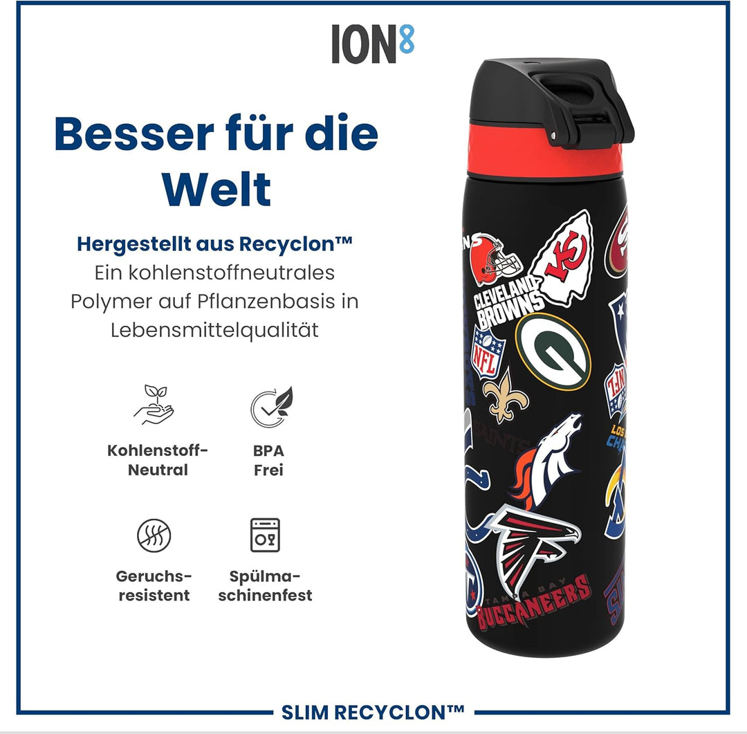 NFL Edelstahl-Trinkflasche, Auslaufsicher, Einhandöffnung, Sichere Verriegelung, Spülmaschinenfest,
