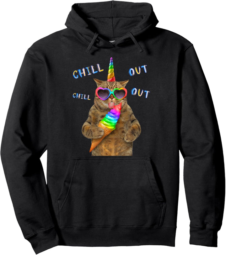 Cool Funny Sarcastic Unicorn Rainbow Cat Graphic Designs Pullover Hoodie