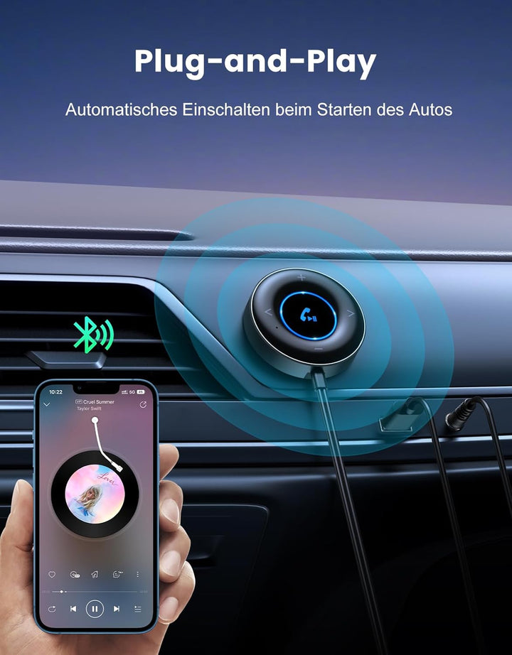 Aux Bluetooth Adapter Auto, [Plug &amp; Play] Bluetooth 5.3 Empfänger Klinke 3.5mm, Freisprechanrufe, Du