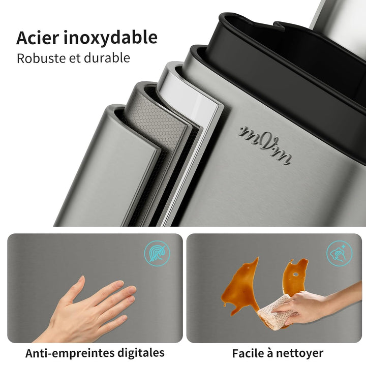 mVm Mülleimer Küche 36L, Mülleimer Bad, Abfalleimer Edelstahl, Grau Grau 36L, Grau 36L