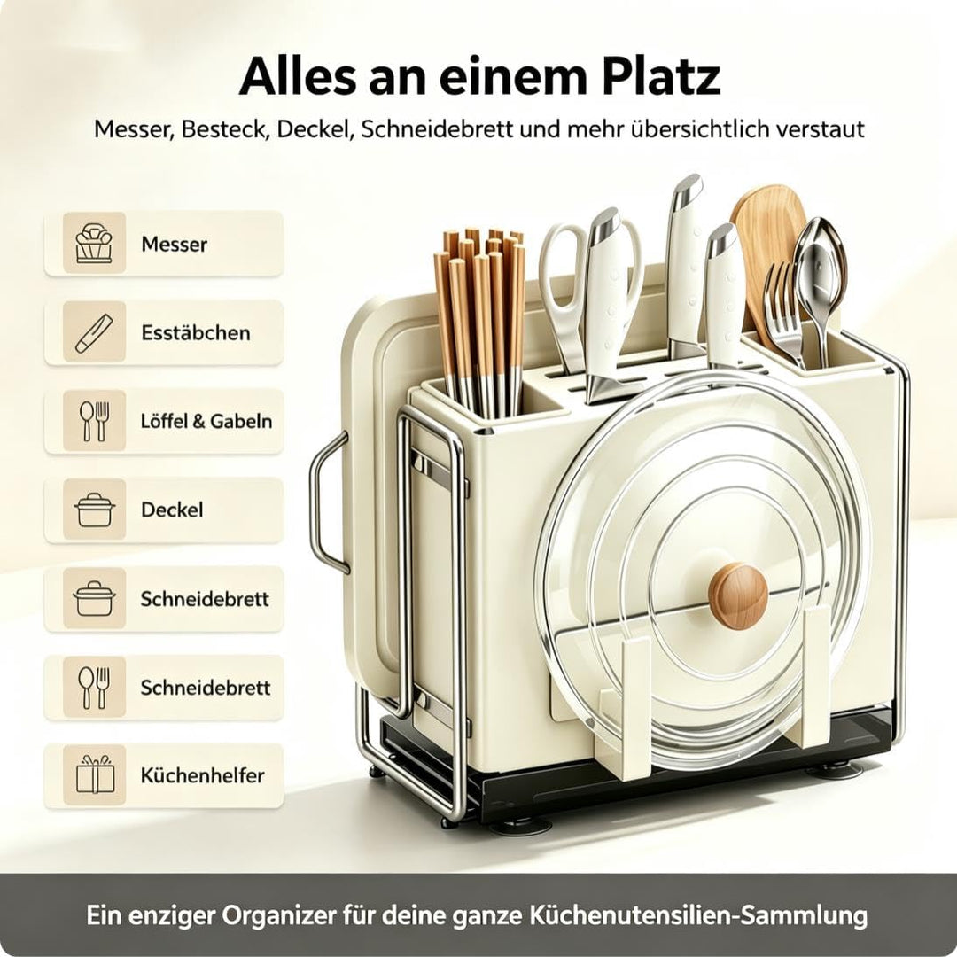 Multifunktionaler Organizer Küche,6-in-1 Küchenutensilien Organizer mit Topfdeckelhalter,Küche Organ