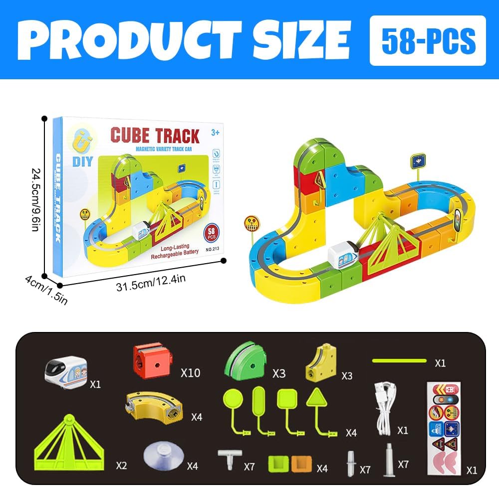 58PCS Clickrail Electric Train Set Flexible Race Track,Eisenbahn Elektrisch Cube Track Mit Magnetisc