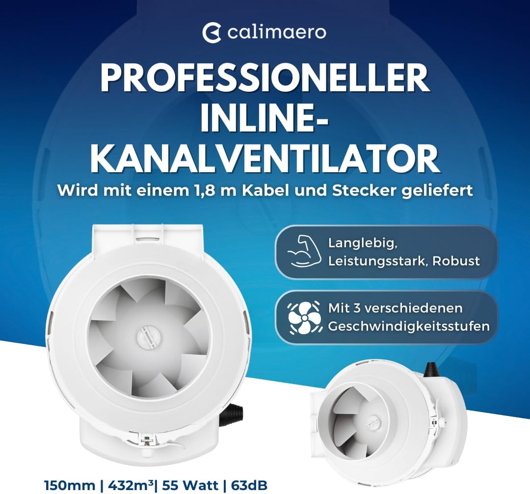 CALIFLOW Rohrventilator 150mm Inline Ventilator 432m³/h, 55W 150 mm, 150 mm