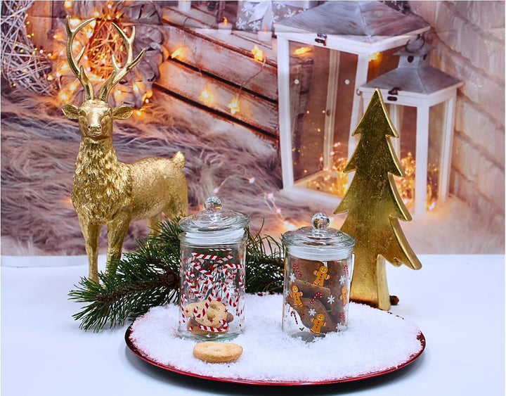 Dekohelden24 Aromadose, Frischhaltedose, Glasbehälter mit Weihnachtsmotiv, Keksdose mit Lebkuchen &amp;