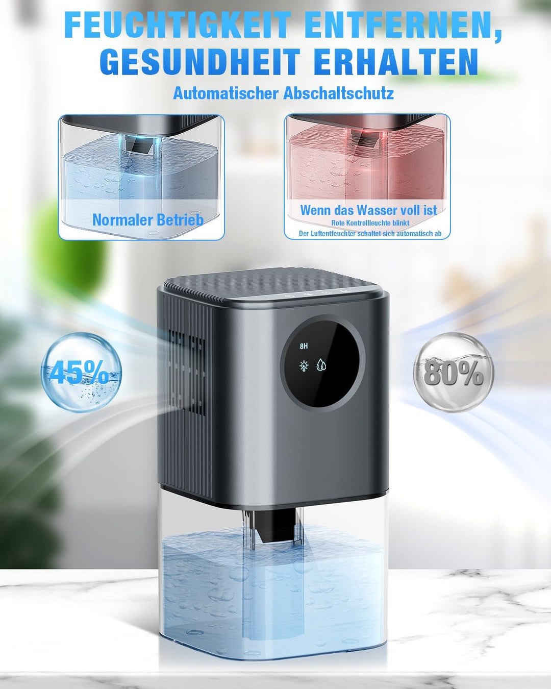 Elektrischer Luftentfeuchter 1700ML, Luftentfeuchter Tragbar Grau, Grau