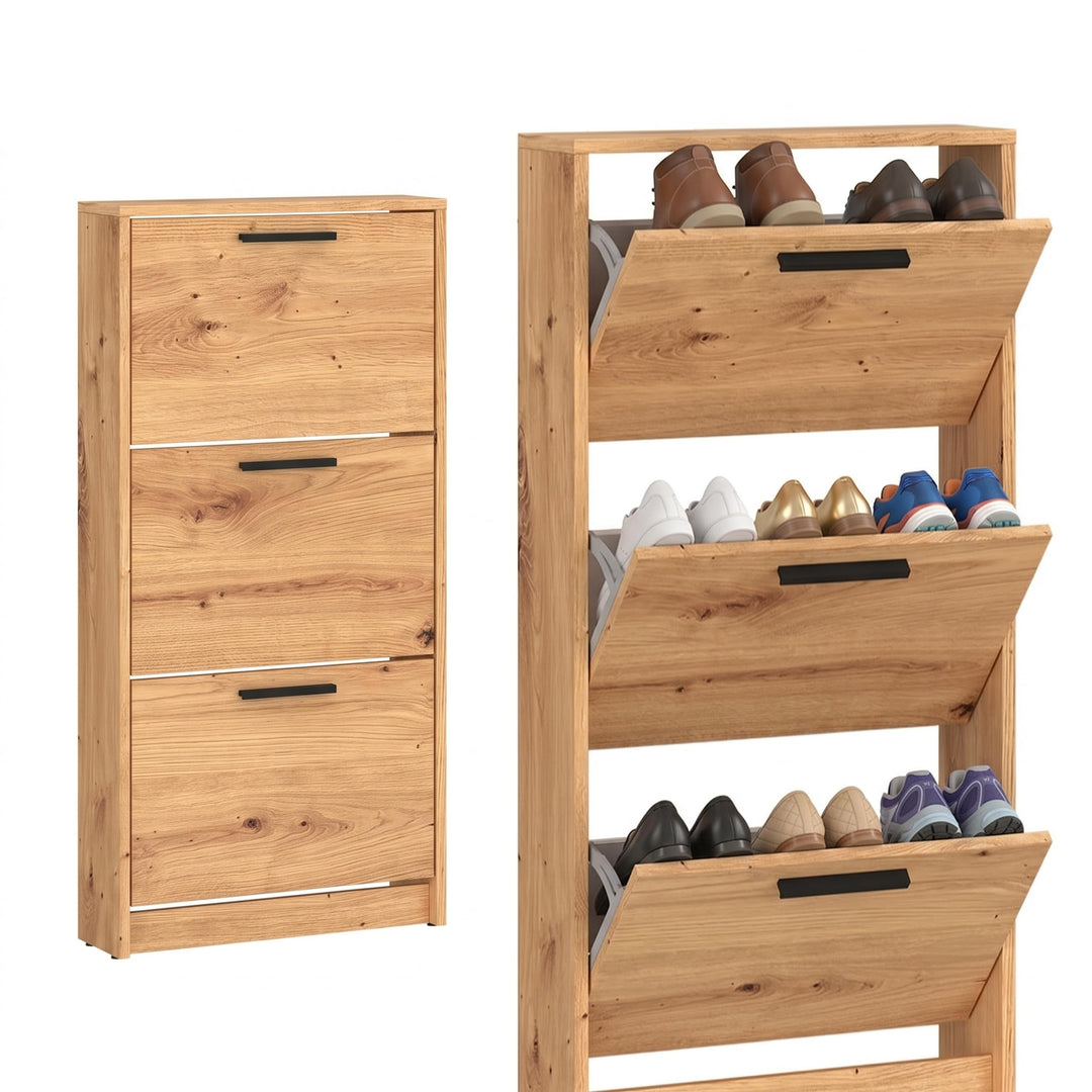Step Up Schuhschrank Schuhkipper Schmal 3 Klappen Tiefe 18 cm Artisan Eiche Artisan Eiche 3, Artisan