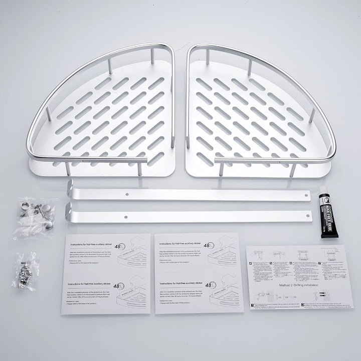 GERUIKE Duschkorb Ohne Bohren Ecke - Badezimmer Regal Silber - Duschregal Ecke Badezimmer Organizer,