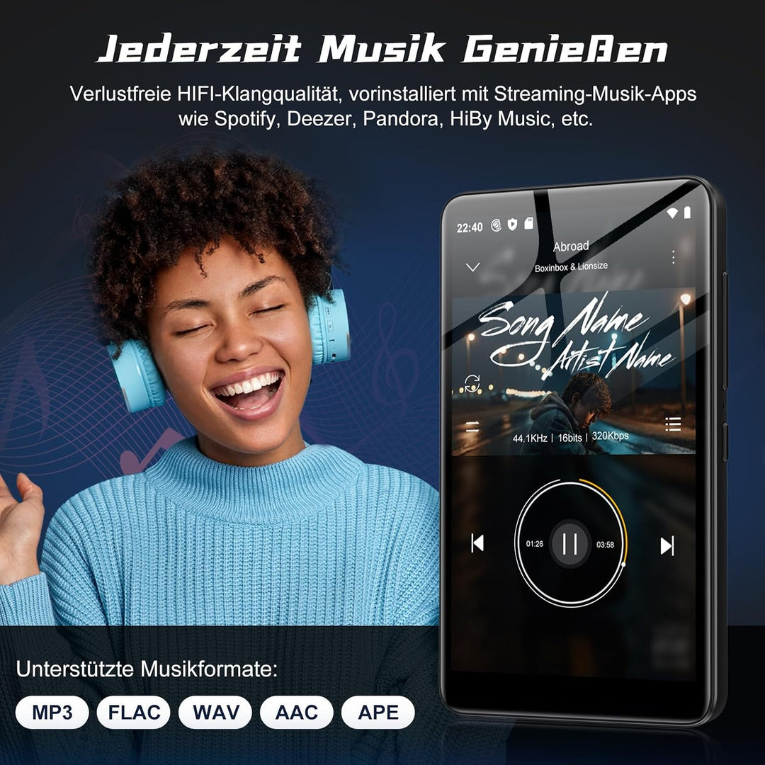 Diofox M9 160GB MP3 Player mit Bluetooth und WLAN, Android 13, 4,02 Zoll, 160GB