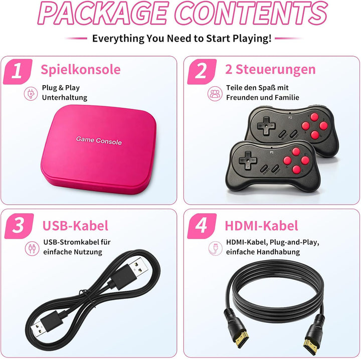Kinder‑Spielkonsole mit über 90 integrierten Spielen, HDMI‑Plug‑&amp;‑Play, 2 kabellosen Gamepads Kinder