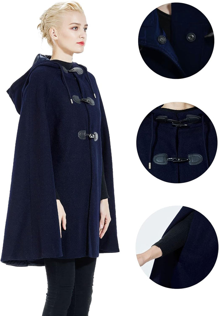 BEAUTELICATE Umhang Mit Kapuze Damen Wollmischung Poncho Winter Mantel Knie Länge Cape Karneval Kost