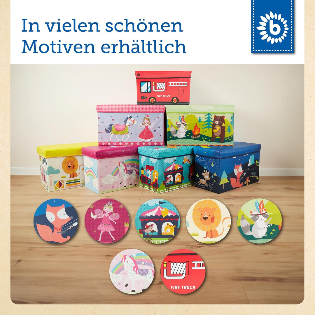 Bieco Aufbewahrungsbox mit Sitzhocker Waldtiere mit Stauraum und Deckel mit Polsterung, 63 L, Grün,