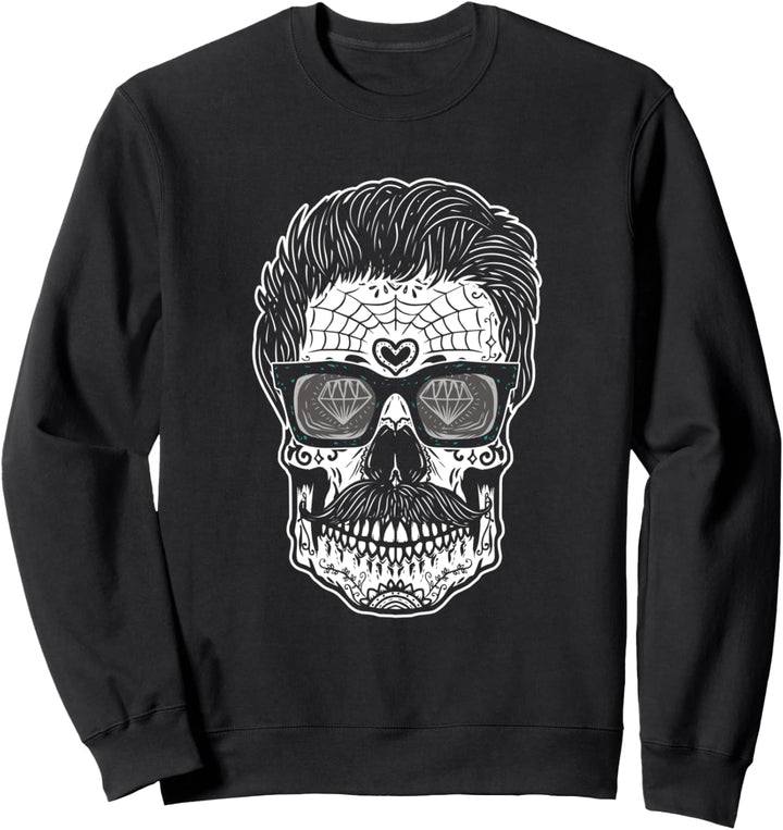 Hipster Calavera Schädel Brutal Brille Schnurrbart Bart Sweatshirt