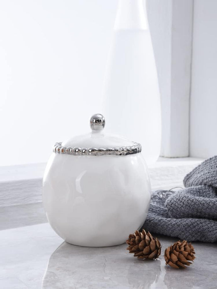 Pampa Bay Salerno Zuckerdose mit Deckel Klassisches Weiss, Weiss / Silberfarben