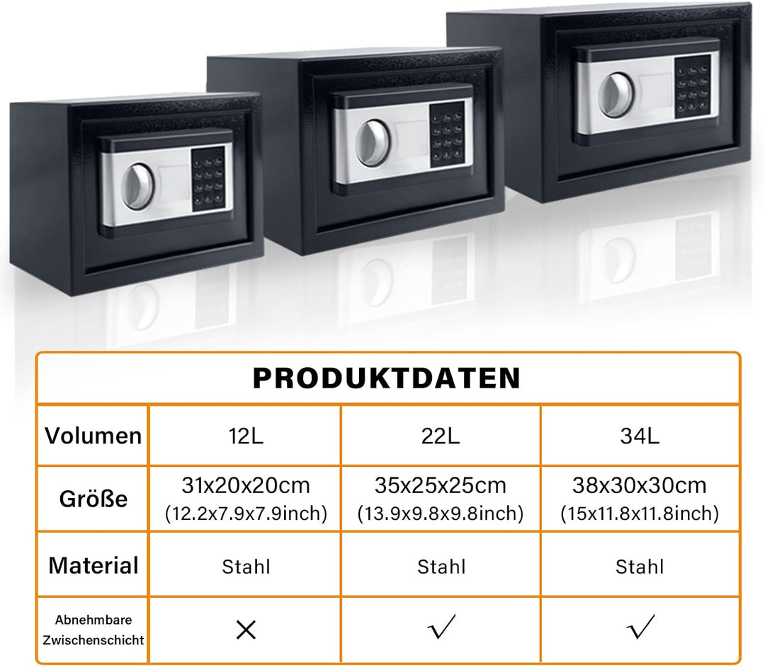 FIVMEN Safe Tresor mini Möbeltresor für Zuhause wasserdicht, 34L Wandtresor mit Sicherheitscode und