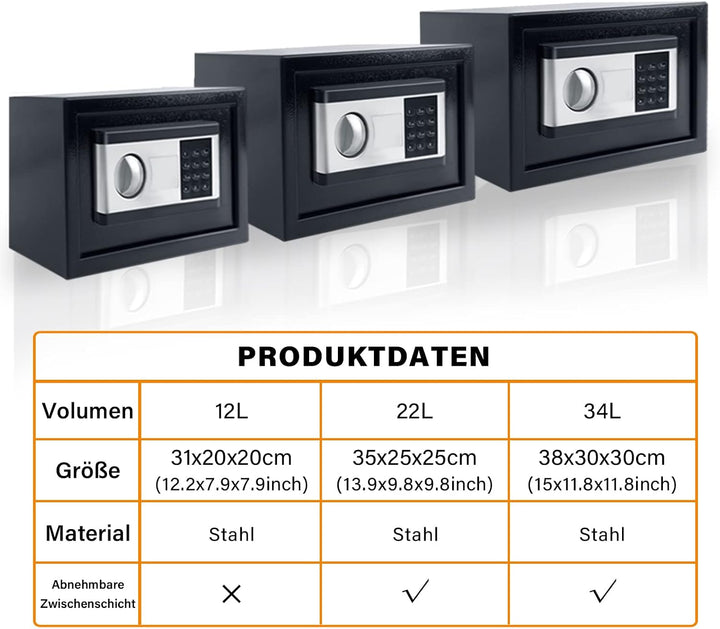FIVMEN Safe Tresor mini Möbeltresor für Zuhause wasserdicht, 34L Wandtresor mit Sicherheitscode und