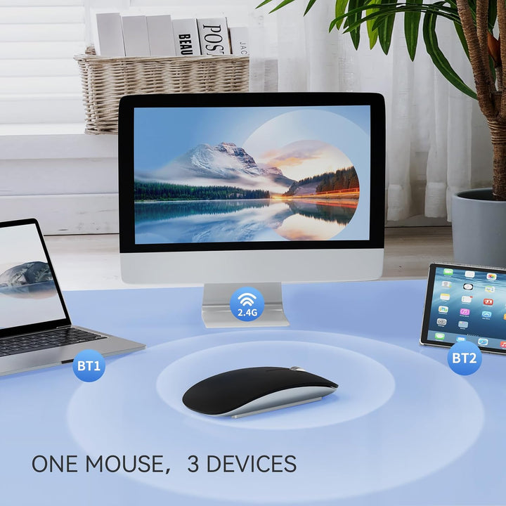 Uiosmuph Bluetooth Maus, Kabellose Maus mit USB-Nano-Empfänger, Tri-Mode (Dual Bluetooth 5.1 + 2.4GH