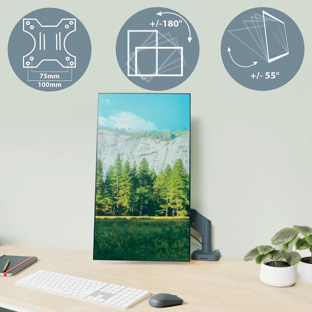 Leitz Ergo Set platzsparender Monitor-Arm mit Multi-Winkel Laptopständer, Monitor-Halterung für 1 Mo