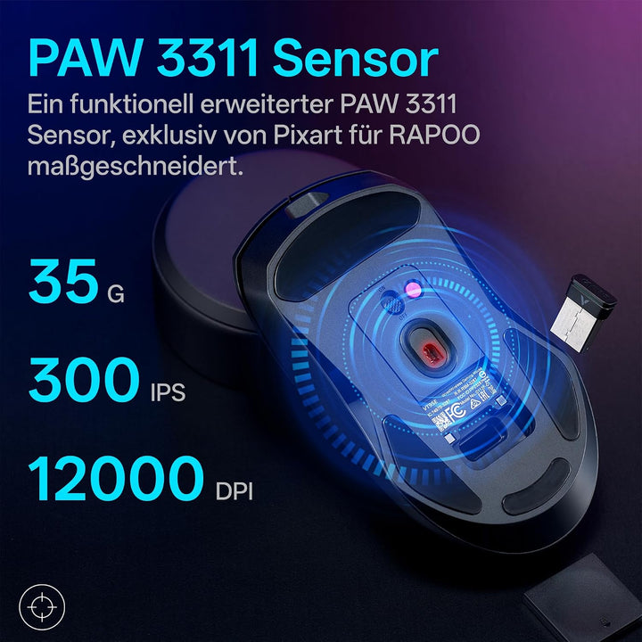 Rapoo VT9SE Plus Kabellose Gaming-Maus mit RGB Magnetische Ladestation VT9SE PLUS Schwarz, VT9SE PLU