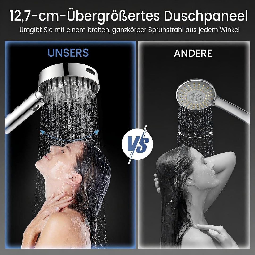 FEELSO Duschkopf mit 1,8 m Schlauch, grosse Duschfläche, 9 cm verlängerbar Silber, Silber