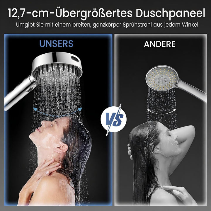 FEELSO Duschkopf mit 1,8 m Schlauch, grosse Duschfläche, 9 cm verlängerbar Silber, Silber