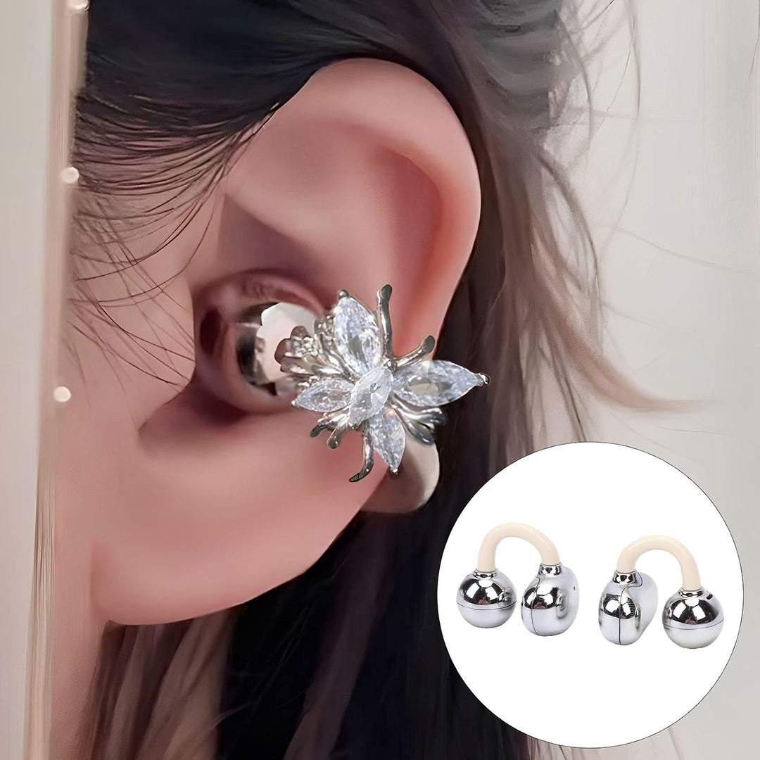 Jiawu ClipFree Open-Ear-Kopfhörer mit Schmetterlingsohrringen, Extrem Bequemer und Eng Anliegender C