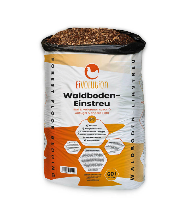 eivolution Waldboden-Einstreu 60 Liter | für den Stall und Voliere | staubfrei | geruchsbindent | bi