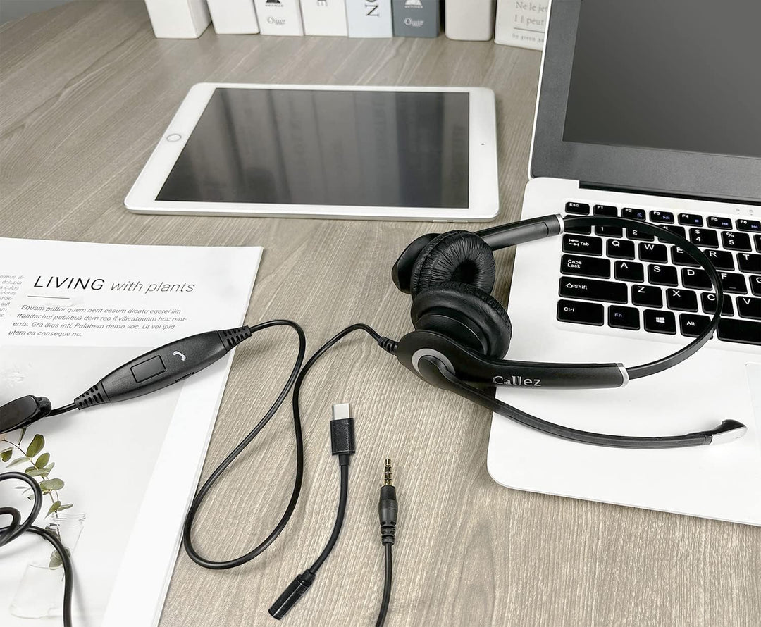 Callez Headset PC 3,5mm Klinke mit Mikrofon Noise Cancelling, On-Ear Stereo Kopfhörer Handy für Lapt