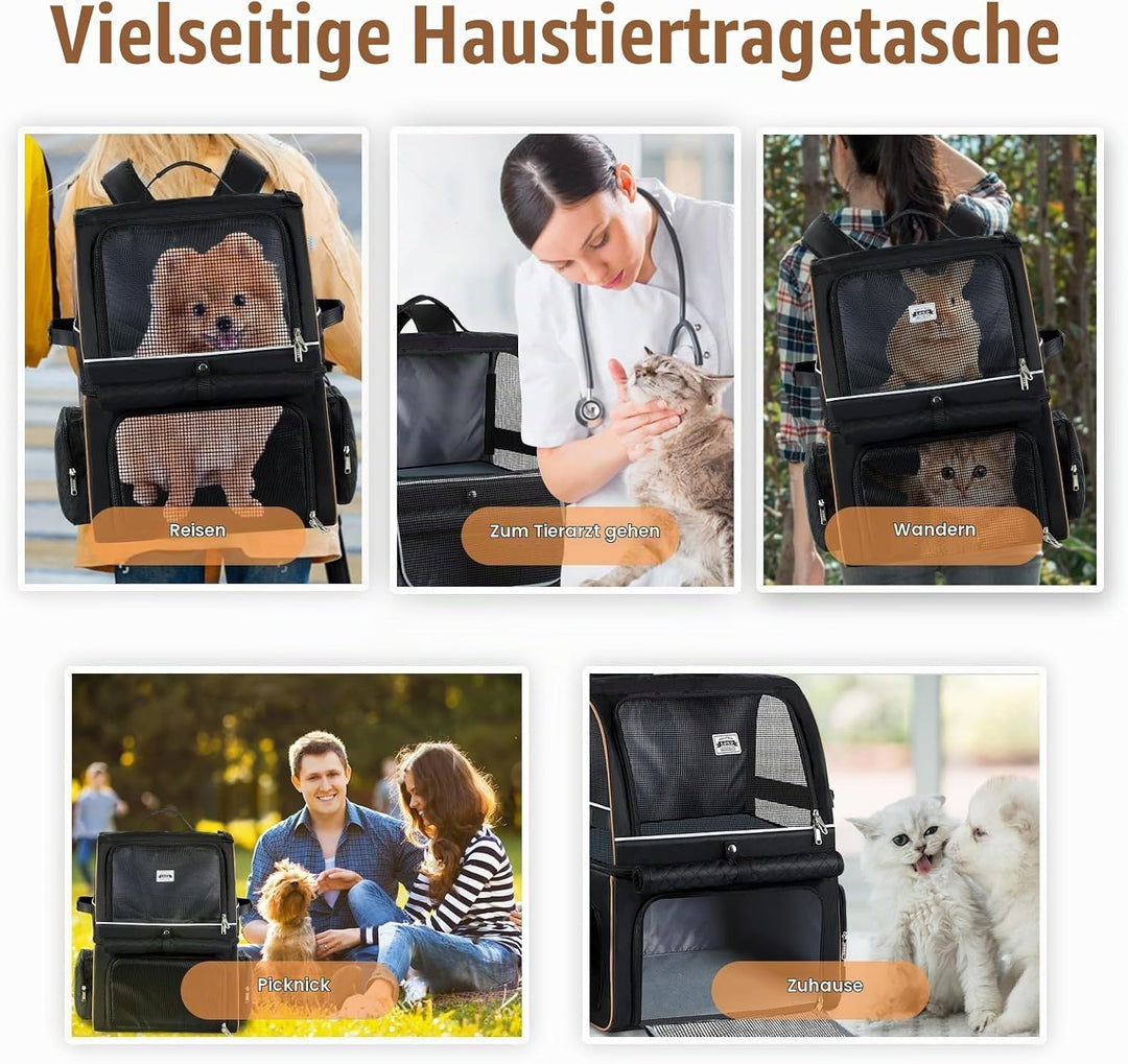 Lekespring Doppellagige Katzen Rucksack für 2 Katzen Grosse Katzen Transport Rucksack Faltbare Haust