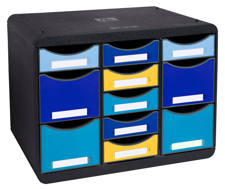 Exacompta 3137202D Ablagebox BeeBlue aus Recycling-Kunststoff mit 11 individuell platzierbaren Schub