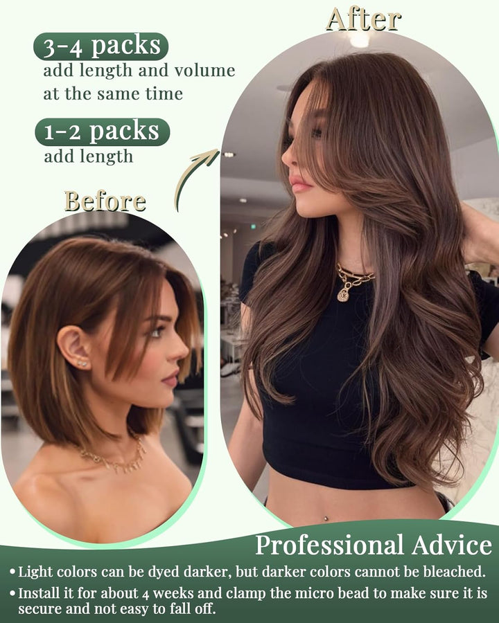Ugeat 35cm Haarverlängerung Micro Bondings Ombre Balayage Dunkelstes Braun mit Mittelbraun 2/6/2 50S