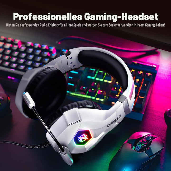 Ozeino Gaming-Headset mit weichem Mikrofon, klarer Surround-Sound, verstellbare Kopfhörer, leicht un