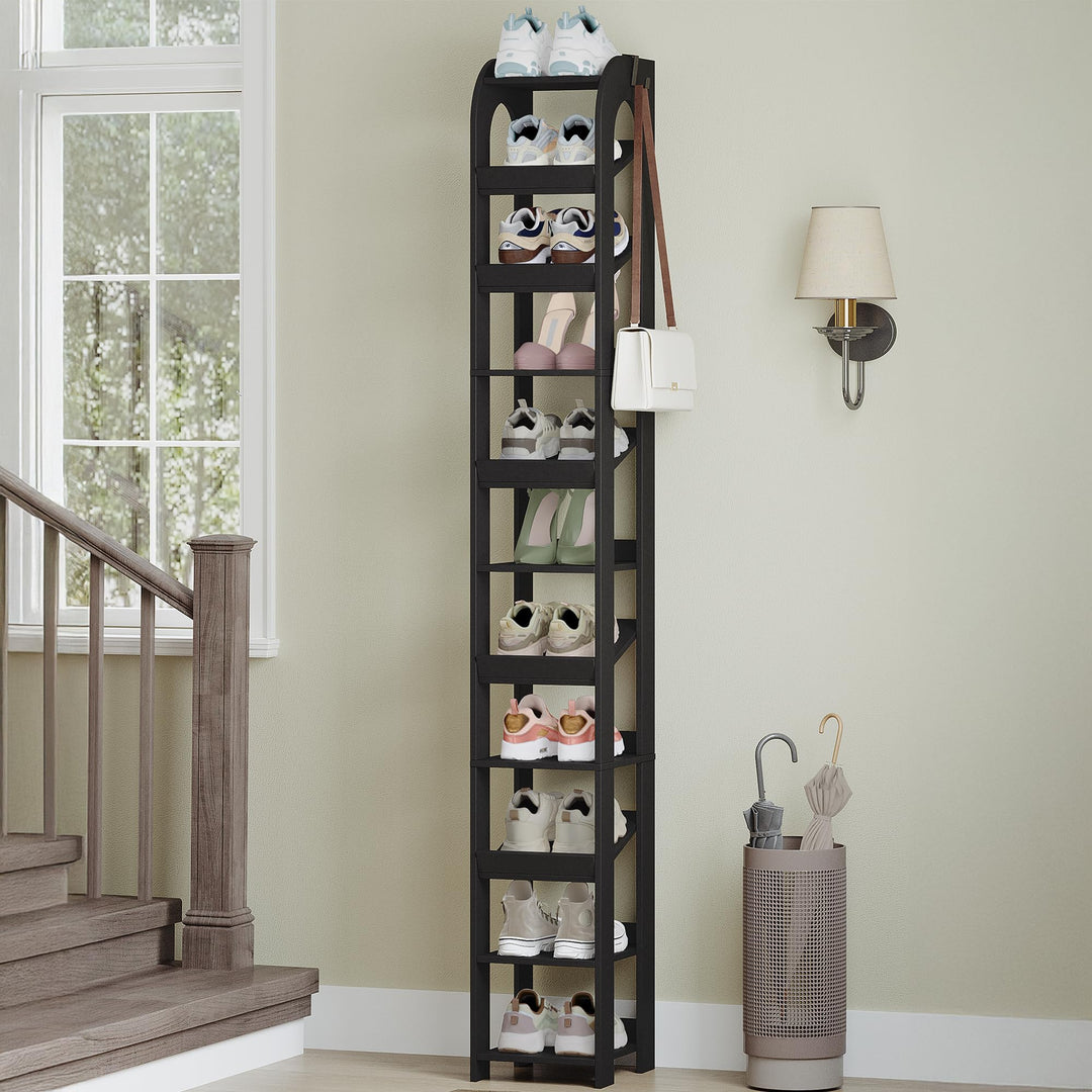 Hzuaneri Vertikales Schuhregal, 11 Ebenen Schmale Schuhregale, Holz-Schuh-Organizer für Schrank, Ein
