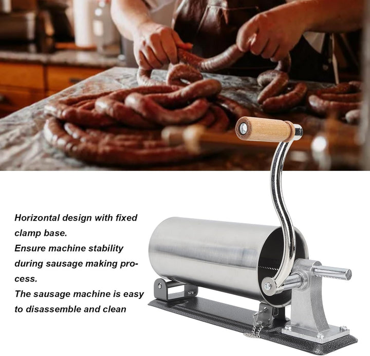 Wakects Manuelle Wurstfüllmaschine, 3 Liter, Edelstahl, Horizontal, für Hausgemachte Wurstwaren