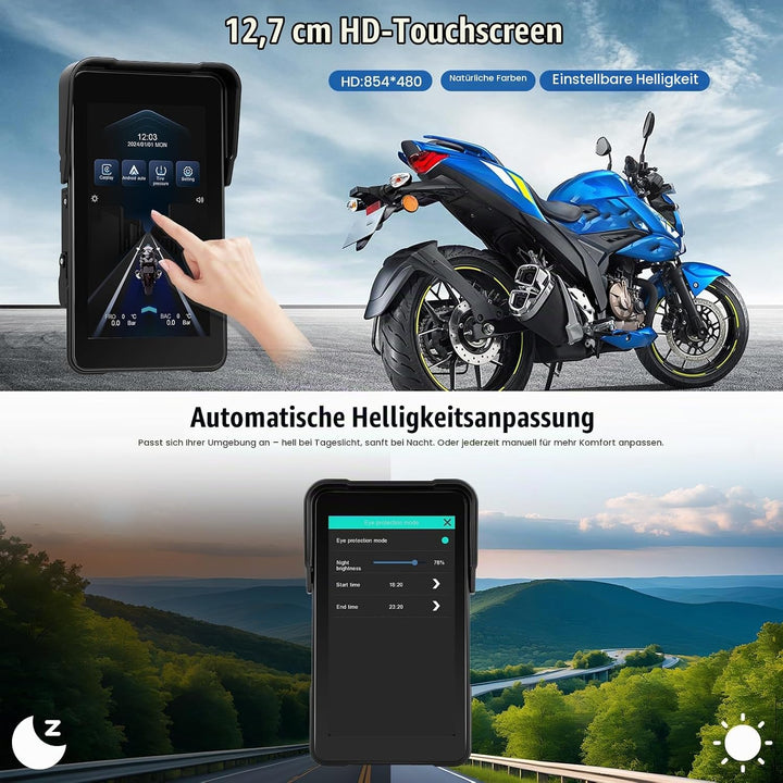 SIXWIN Carplay Motorrad Display für Moto mit Wireless Carpla/Android Auto, 5&
