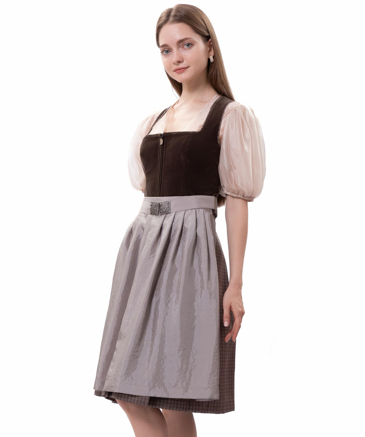 Dirndl Schwarz Trachtenkleid Dirndl Damen Midi 60cm Exklusiver 36 Braun, 36 Braun
